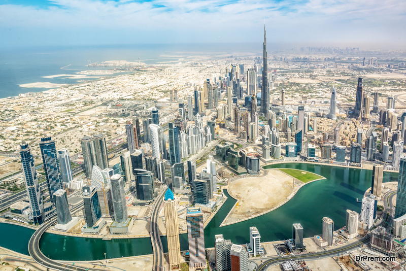 Aerial view of Dubai skyline, United Arab Emirates